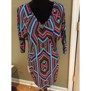 Trina Turk Dress multi color print Sheath knit S